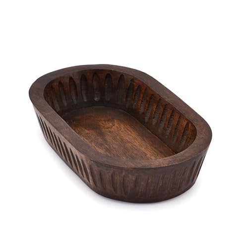 Samhita Mango Wood Decorative Bowls for Home Décor, Decorative Long Wooden Bowl for Table Centerpiece (10" x 6" x 2") Samhita