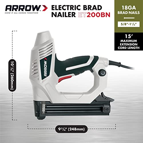 Arrow ET200BN Heavy Duty Electric Brad Nailer, Professional Nail Gun for Trim, Picture Frames, Crafts, Fencing, Uses Brad Nails in 5/8-Inch, Arrow Fastener