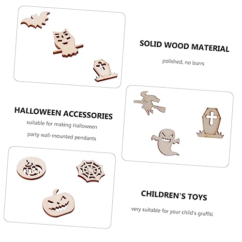 VILLCASE 300 Pcs Child Festive Unfinished Graffiti Wooden Chip Paper Cut Decorations Wood Chips Halloween Graffiti Sawdust Wood Embellishments for VILLCASE