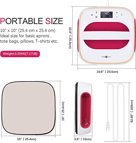 HTVRONT Heat Press Machine for T Shirts, 10"X10" Portable T Shirt Press Machine, Fast Heat-up Iron Press Heat Transfer Machine for Hat, Vinyl, HTVRONT