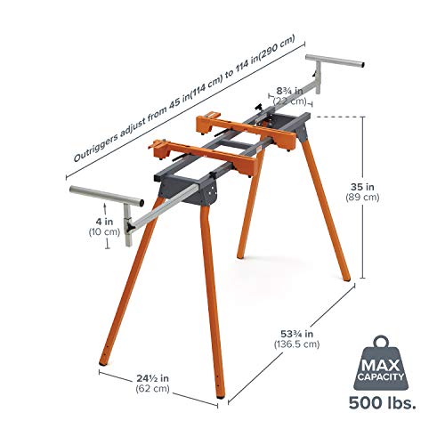 BORA Portamate PM-4000 - Heavy Duty Folding Miter Saw Stand with Quick Attach Tool Mounting Bars Orange 44 x 10 x 6.5 inches Bora