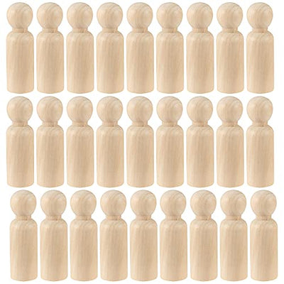 HAKZEON 40 Pack 3-1/2 Inches Unfinished Wooden Peg Dolls, Decorative Wooden Peg Doll People, Wooden Peg Doll Body for Painting, DIY Craft Art
