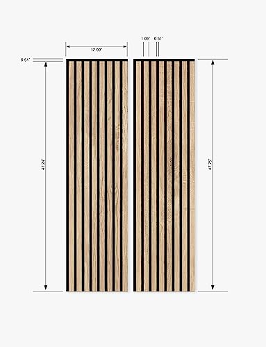 SLATPANEL Two Acoustic Wood Wall Veneer Slat Panels - Oak | Natural Core | 47.24” x 12.6” Each | Soundproof Paneling | Wall Panels for Interior Wall Slatpanel