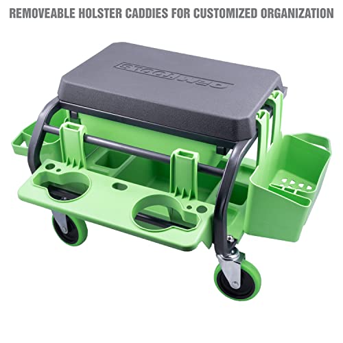 OEMTOOLS 24987 Sidekick Creeper Stool, Metal Shop Stools with Wheels, 5 Storage Seat Options, Cushioned Mechanics Stool with Wheels, Green Creeper OEMTOOLS