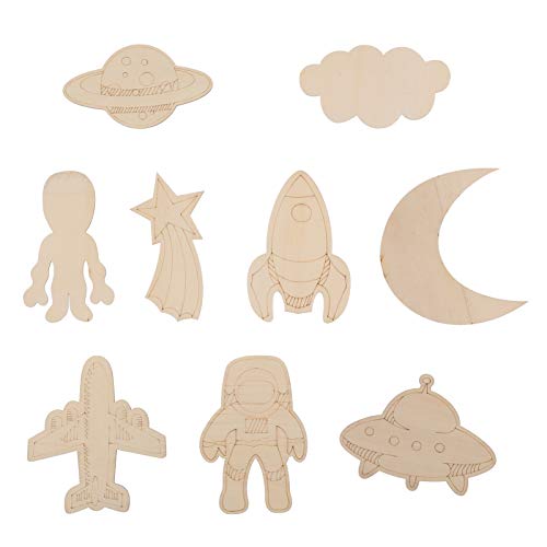 Home Decor Decor Decoration 27pcs Unfinished Wood Space Slices Blank Wood Astronaut Discs Spaceship Alien Chips DIY Arts Crafts for Space Themed EXCEART