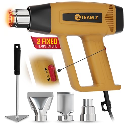 Team Z 1800W Heat Gun Kit-Fixed Dual Temp 752°F&1112°F Hot Air Gun, Hands-Free Operation Heating Gun for Vinyl Wrap, 4 Nozzles Included, Great for