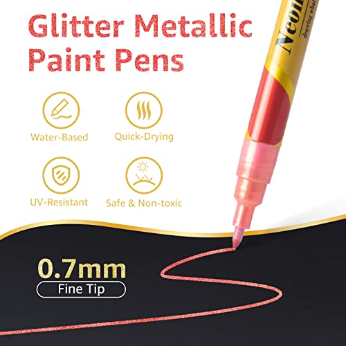 JR.WHITE Glitter Metallic Paint Pens: Sparkle Water-Based Marker Pen for Greeting Cards, Mugs, Wood, Art Drawing, Rock Painting, Posters, Albums, JR.WHITE