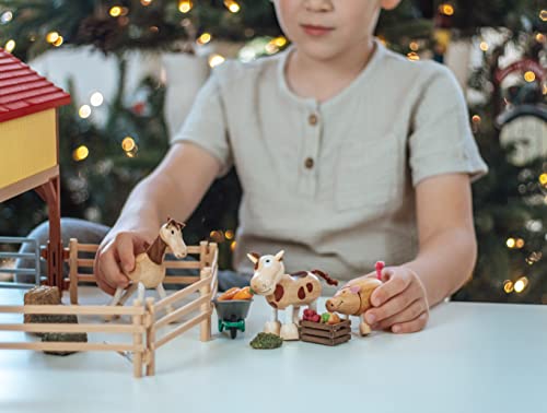 TEKOR Bendable Wooden Animal Toys, Set of 12 | Fun & Posable Farm & Jungle & Safari Animals for Toddlers | Preschool Montessori Toy, Smooth Natural TEKOR
