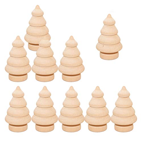 FOMIYES 10pcs Unfinished Mini Christmas Trees for DIY Crafts Wooden Unfinished Miniature Trees Drawing Doll Toy Wooden Peg Doll for Home Decoration FOMIYES