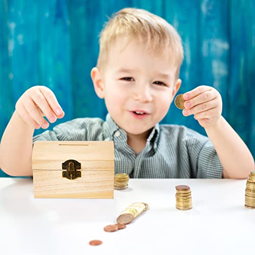 Unfinished Wood Treasure Chest Box Savings 4.72 x 3 x 3.23 Inch Treasure Chest Box Unpainted DIY with Paint Brushes and Craft Gems Self Adhesive Chapou