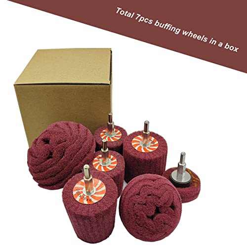 Banmo Abrasive 7 PCS Non Woven Abrasive Buffing Wheels Drill Attachment Set, Scouring Pads Wheel with 1/4" Shank Polishing Head for Polishing Banmo Abrasive