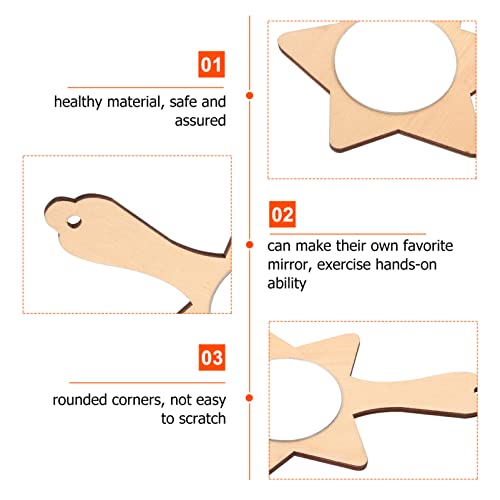 Healifty 10pcs Small Wooden Mirror Unfinished Mirror Craft DIY Makeup Mirror Princess Mirror Handheld Unfinished Cosmetic Mirror Wooden Princess Healifty