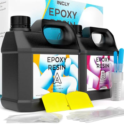 INCLY 64oz Crystal Clear Epoxy Resin Kit, Bubbles Free & No Yellowing Resin Supplies Coating Casting Resin for Jewelry Making, DIY Art Crafts, Table