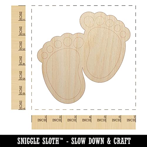 Baby Footprints Unfinished Wood Shape Piece Cutout for DIY Craft Projects - 1/4 Inch Thick - 6.25 Inch Size Sniggle Sloth