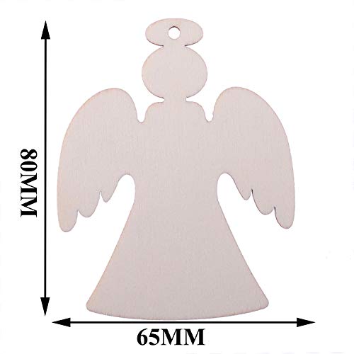 Pack of 50 Wooden Crafts to Paint 3 inch Christmas Tree Hanging Ornaments Unfinished Wood Cutouts Christmas Decoration DIY Crafts (Wooden Angel malyunin