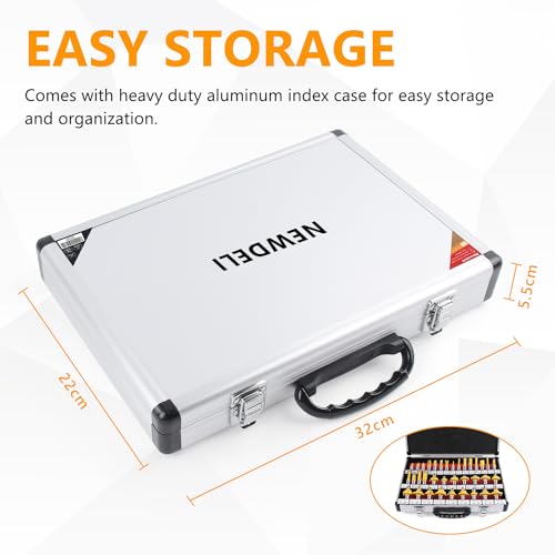 Newdeli 35 Pcs Tungsten Carbide Tipped Router Bit Set 1/2 Inch Shank for Woodworking Beginners and Commercial Users with Aluminum Alloy Storage Box Newdeli