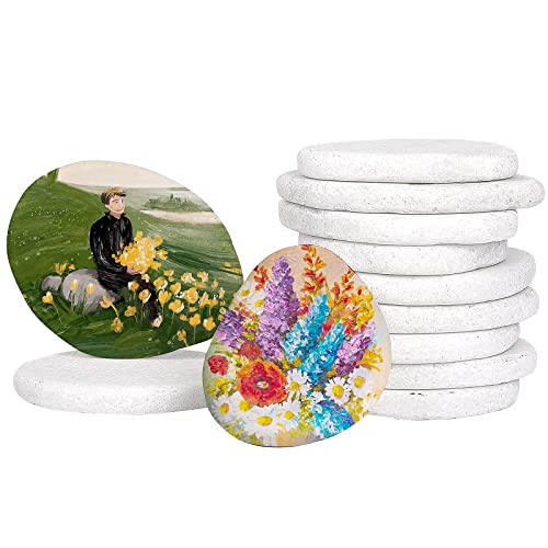 Lulonpon 12 Pieces Large Painting Rocks, 3-4 Inches White Rocks for Painting,Smooth Rocks Bulk,Flat Rocks,Natural Smooth Surface Arts and Crafting Lulonpon