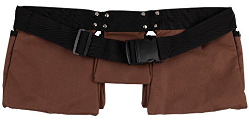 11 Pocket Brown and Black Heavy Duty Construction Tool Belt, Work Apron, Tool Pouch, with Poly Web Belt Quick Release Buckle - Adjusts from 33” GlossyEnd