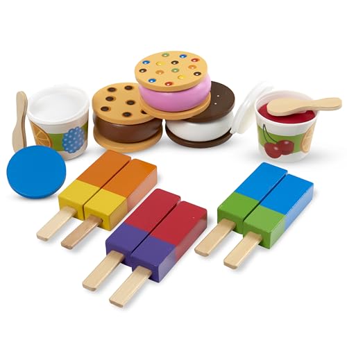 Melissa & Doug Wooden Frozen Treats Ice Cream Play Set (24 pcs) - Play Food and Accessories Melissa & Doug