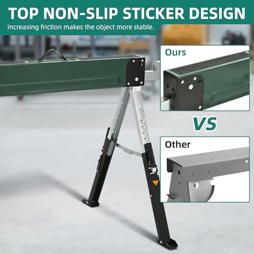 YITAHOME Saw Horses 2 Pack Folding, 8 Speed Adjustable Legs Sawhorse Stand, 4 x 4 Metal Top, Heavy Duty Pro Bench for Woodworking, Carpenters, YITAHOME