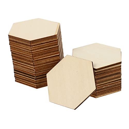 DECHOUS 50pc Ornaments for Kids Mini Hexagon Wood Chips Unfinished Wood Hexagon Wood Mosaic Tile Wooden Hexagon Cutouts Unfinished Wooden Hexagon DECHOUS