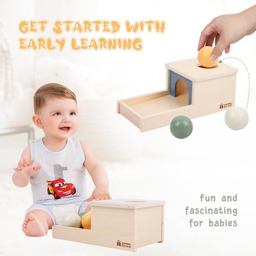 Adena Montessori Object Permanence Box with Tray Three Wooden Balls Montessori Toys for 6-12 Months Baby Adena Montessori