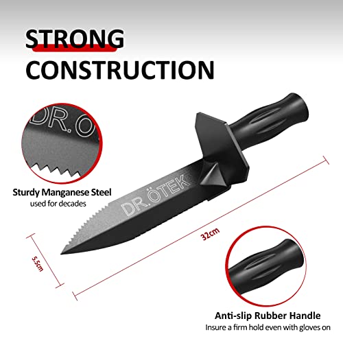 DR.ÖTEK Metal Detector Shovel for Digging, Heavy Duty Double Serrated Digging Tool with Carry Sheath, Digger Trowel for Gardening, Camping, DR.ÖTEK