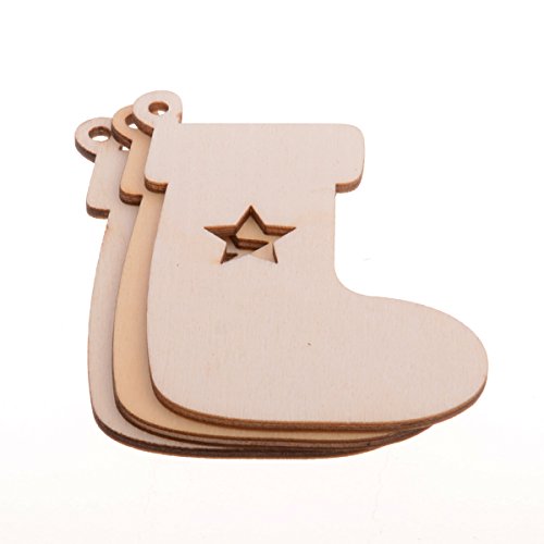 Christmas Wooden Crafts Hanging Ornaments Christmas Tree Decoration Unfinished Wood Cutouts for DIY Blank Slices to Paint (10PCs Stocking Boot Style) YEEQIN