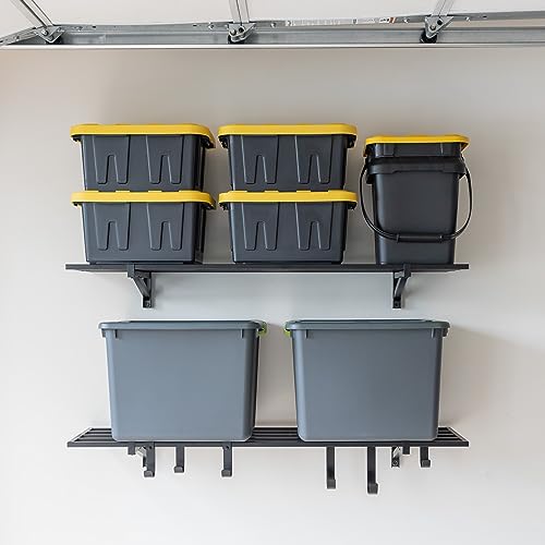 StoreYourBoard 2 Pack Heavy Duty Garage Wall Shelves, 1' x 4' Wall Mount Storage Shelf with Hooks, Holds 200 lbs Each StoreYourBoard