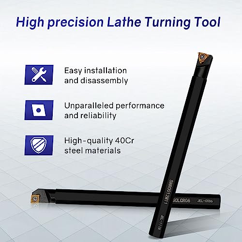 JOOGTO Indexable Lathe Turning Tool 21Pcs Kit 1/2'' 12mm Shank 7 Pcs Metal Lathe Tool Holder Set for Turning Grooving Threading Boring with 14 Pcs Joogto