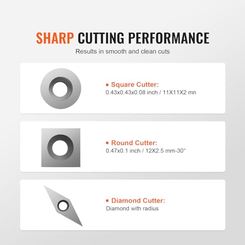 VEVOR Wood Lathe Chisel Set, 3 PCS Woodworking Turning Tools, Includes Square, Round, Diamond Carbide Blades, 7.87" Comfortable Grip Handles, Wood VEVOR