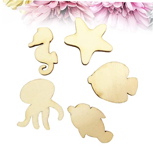 NOLITOY 50pcs Pieces Unfinished Wood Beach Wood Cutouts Ocean Animals Shapes Seahorse Cutout Shapes Wooden Sea Life Slices Mini Scrapbook Wooden NOLITOY