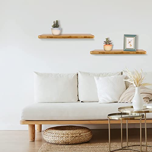 JOIKIT 4 PCS 16 Inch Bamboo Floating Shelves Wall Mounted, Bamboo Wall Shelf, Decorative Floating Shelf for Bedroom, Kitchen, Bathroom, Living Room JOIKIT