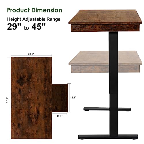 Yoimori Electric Standing Desk with Drawer,48 x 24 Inches Standing Desk Adjustable Height Desk with 12W Wireless Charging,One-Piece Wooden Desktop Yoimori