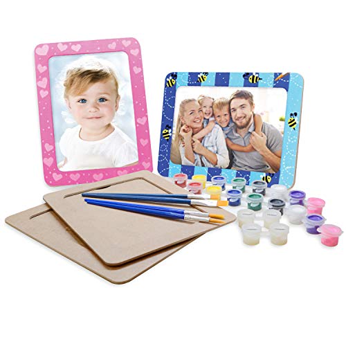 VHALE DIY Paint Your Own Picture Frame, 4 sets of MDF Wood Photo Frames (5 x 7 inch) with Stand, for Children to Paint and Decorate, Classroom Arts VHALE