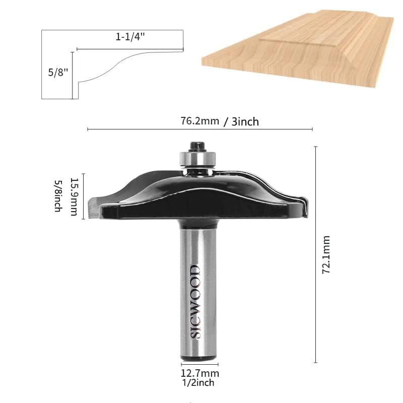 SICWOOD 3pcs Cabinet Door Router Bits Set 1/2 Inch Shank, with Updated C3 Carbide Raised Panel Cabinet Door Making Router Bits, Router Door & Window SICWOOD