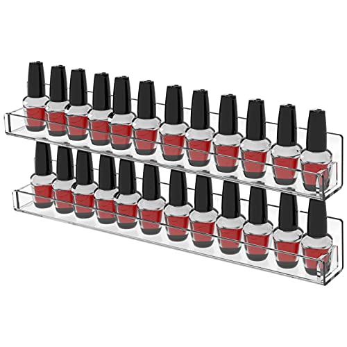Cq acrylic Nail Polish Rack Wall Mount Shelf,2 Pack Acrylic Nail Polish Organizer Display 24 Bottles,15" Acrylic Floating Wall Ledge Shelf Kids Cq acrylic