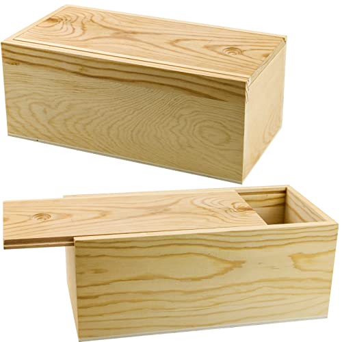 BILLIOTEAM 2 Pack Unfinished Wood Storage Box with Slide Lid,Blank Natural Wood Case Container for Christmas,Wedding,Party,Gift Jewelry Box,DIY BILLIOTEAM