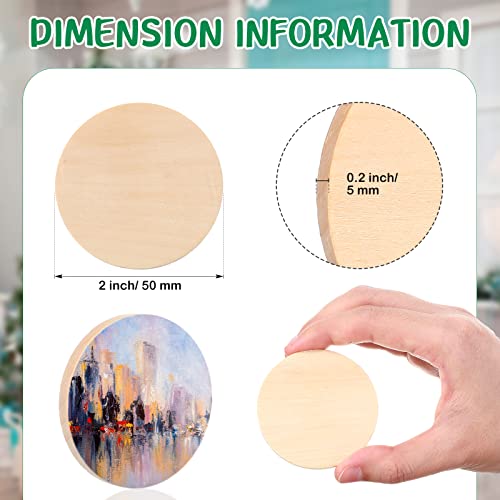50 PCS 2 Inch Natural Wood Slices 0.2 Inch Unfinished Round Wooden Discs Wooden Circle Wooden Tag Thick Wood Blank for DIY Arts Crafts Projects Yulejo