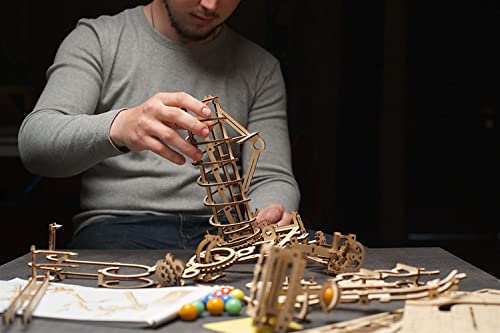 UGEARS Marble Run Spiral Hoist - Fourth Wood Marble Track 3D Puzzle Model Kit with Colored Glass Marbles - 3D Puzzles for Adults and Kids for UGEARS