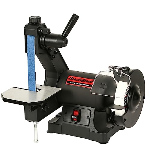 Bucktool Low Speed Bench Belt Grinder Combo, 2.1A 1x30 inch Belt & 6 inch Grinder, 1/3 HP Low Speed Bench Belt Disc Sander Combo for Knife Making, Bucktool