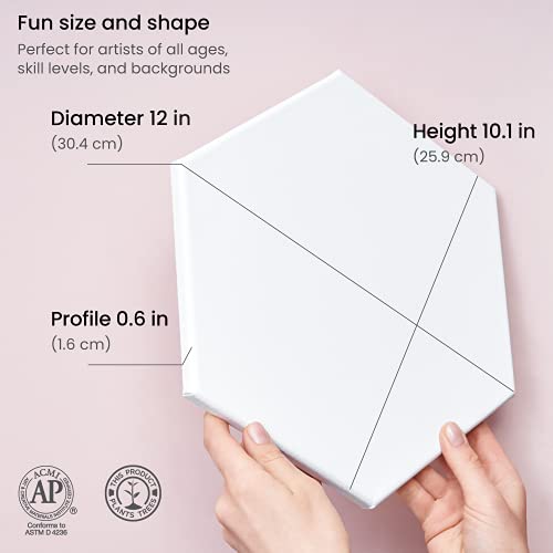 Arteza Paint Canvases for Painting, 9 Pack, 6 inches, Hexagonal Blank Canvas Bulk, 100% Cotton Stretched Canvas, 8 oz Gesso-Primed, Pine Wood Frame, ARTEZA