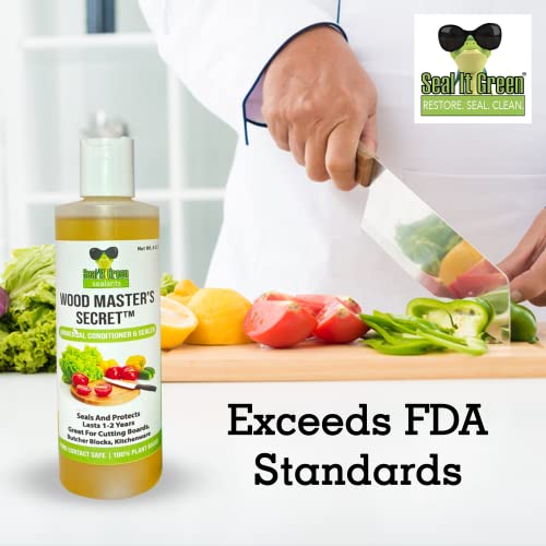 Wood Master's Secret 3 In1 Cutting Board Oil, Conditioner, Sealer FDA Food Safe Restores Conditions Lasts 3 Yrs Zero Toxic Mineral Oil Food Grade Seal It Green