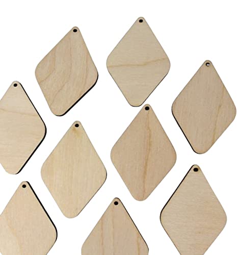 ALL SIZES BULK (12pc to 100pc) Unfinished Wood Laser Cutout Solid Rounded Diamond Teardrop Dangle Earring Jewelry Blanks Shape Crafts Made in Texas Texan Wood Crafts
