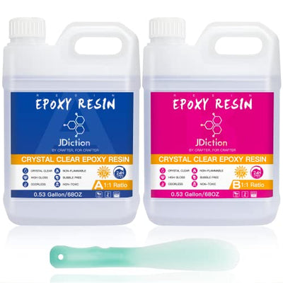 JDiction 1.06 Gallon Epoxy Resin - Crystal Clear High Gloss Resin Kit, Easy 1:1 Mix, Art Resin for Craft, Wood Tabletop, Jewelry Making, Coating and