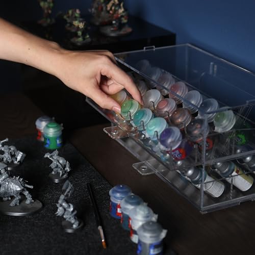 CraftyBook Acrylic Paint Storage Organizer - 50 Bottle Miniature, Hobby, Enamel, Model Paint Holder - 2 Drawer Clear Acrylic Craft Storage - Desktop CraftyBook