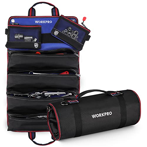 WORKPRO Roll Up Tool Bag, Tool Roll Up Bag with Detachable Tool Pouches, Heavy Duty Tool Bag Organizer with 6 Pockets, Tool Roll Organizer for WORKPRO