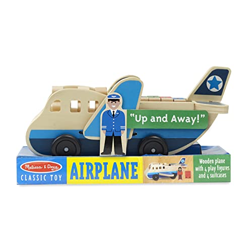 Melissa & Doug Wooden Airplane Play Set With 4 Play Figures and 4 Suitcases - Toy Airplane For Toddlers, Classic Wooden Toys For Kids Melissa & Doug