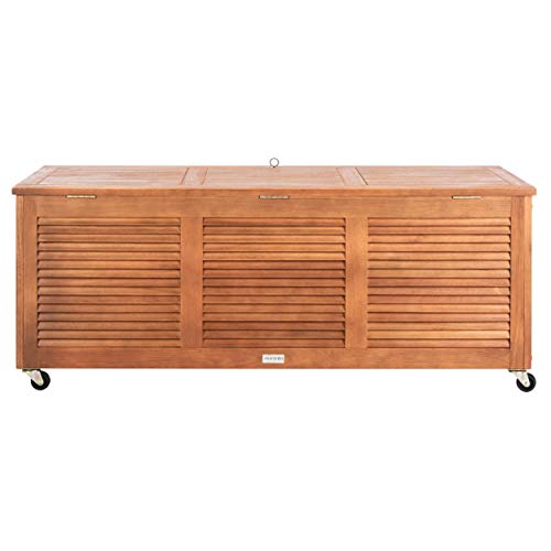 Safavieh PAT7038A Outdoor Collection Elina Teak 47.2" Cushion Deck Box, Natural Safavieh