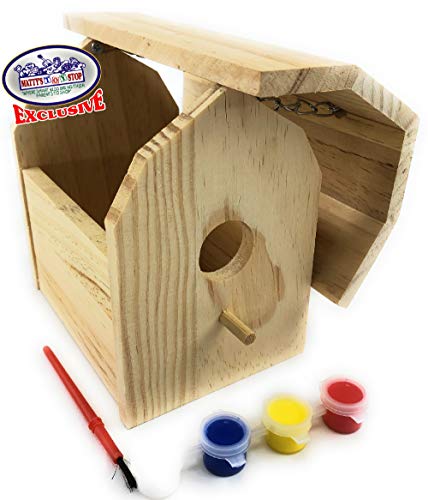 Matty's Toy Stop Paint-A-Barn Wooden Birdhouse & Bird Feeder (Includes Paints & Brushes) Gift Set Bundle - 2 Pack Matty's Toy Stop